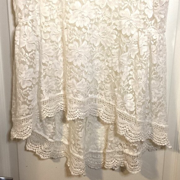 Papillon Womens White Lace Sheer Sleeveless Top High-Low Beach Swimsuit Cover-up - Picture 3 of 9